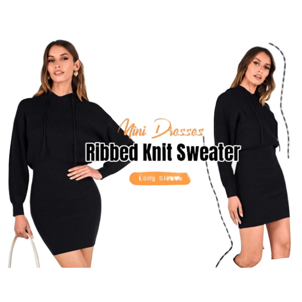Pretty Garden Black Cowl Neck Sweater hoodie dress with Long Sleeves S GUC